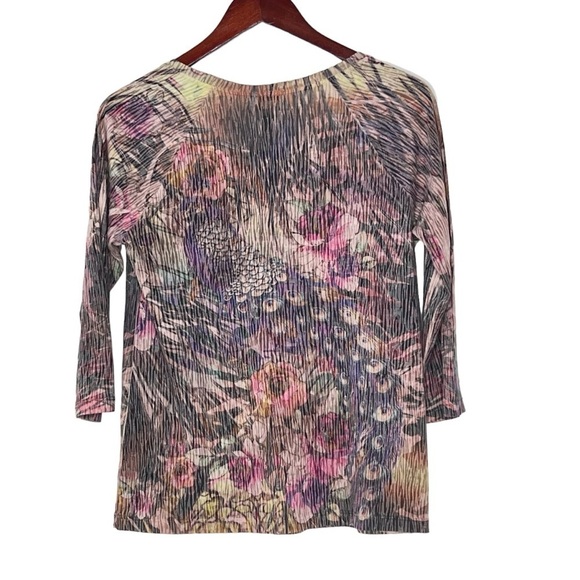 CHICO'S Multi-colored Floral Bird Sequins Embellished Top Size S - Picture 2 of 16